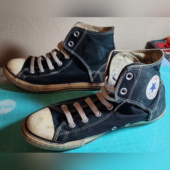 Vintage Converse All Star High Top Canvas Black Shoes Sz 6 Chuck Taylor CHARITY - Picture 3 of 9